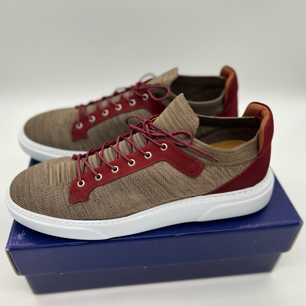 Brothers United Men's Leather Fashion Sneaker, Khaki Lux Knit/Bordo Nubuck, 12